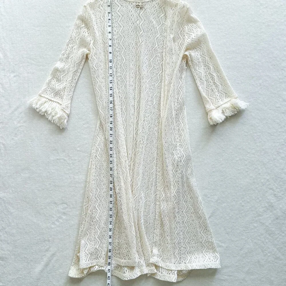Hollister Lace Duster Kimono Open Cardigan Cream Cotton Full Length Size M - Picture 6 of 8